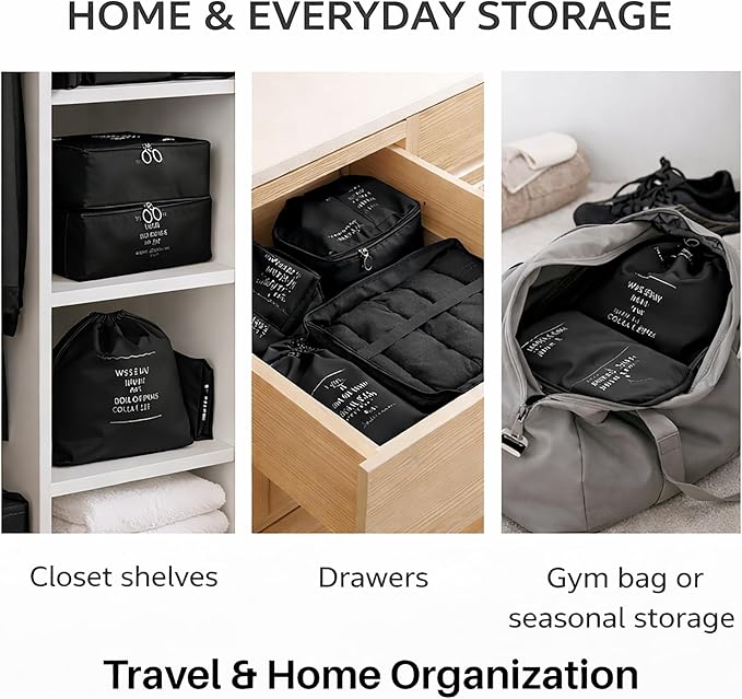 7 Set Packing Cubes For Travel | Luggage Organizer Bags With Shoe, Laundry Bag, Accessory Pouch And Lingerie Bag | Durable And Space Saving Suitcase Organizer For Travel Essentials | Black