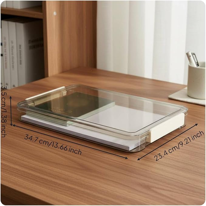 Document Organizer Transparent PET Filing Case Stackable Paper Holder Secure Closure Space-Saving Storage Suitable for Office Home Student Bookshelf, M