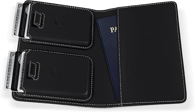 Kings Loot Passport Holder Wallet – RFID Blocking Leather Travel Wallet with Built-in Airtag Holder – Holds 1-6 Cards & Passport – Easy Pull Tab – Slim & Stylish Wallets (Onyx)