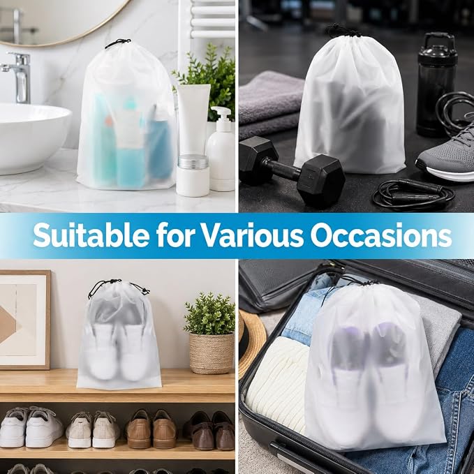 6 Pack Transparent Shoe Bags for Travel, Large Clear Drawstring Shoe Organizer Bags for Men & Women, PE Waterproof Dustproof Portable Shoe Storage Pouch for Luggage, Backpack, Gym
