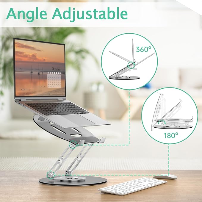 Laptop Stand for Desk Adjustable Computer Stand with 360 Rotating Base Ergonomic Laptop Riser Mount for Desk Foldable Protable Computer Desk Fits with MacBook Pro Air, Round
