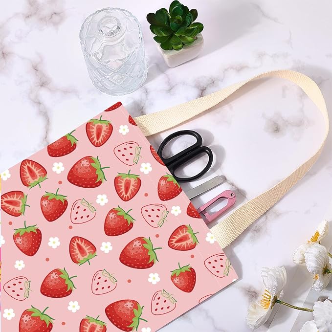 CREATCABIN Strawberry Car Trash Bag Car Garbage Bag Back Seat Organizer Trash Can Bin Cute Printed One-Handed Strap Garbage Bags for Car Accessories Vehicle Travelling Camping Outdoor 11.8x9.84 Inch