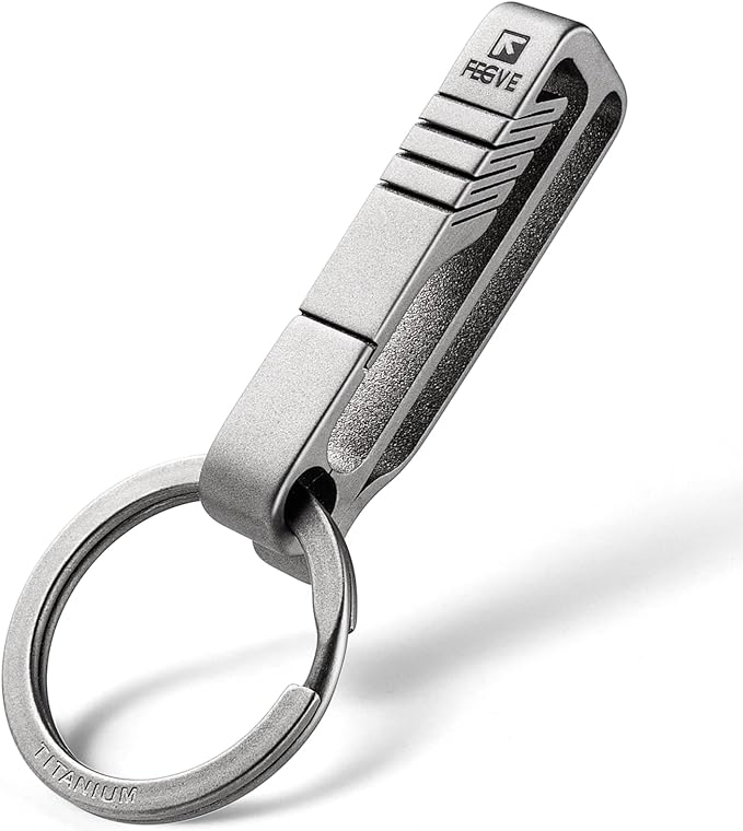 FEGVE Titanium Key Belt Clip with Key Ring, Belt Key Holder Key Chain Clip Black Keychain for Men