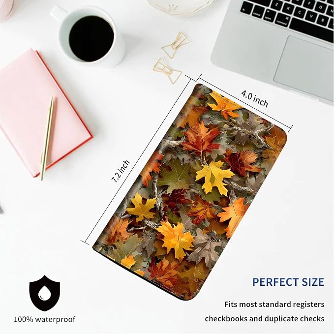 DEGDFSGR Checkbook Cover PU Leather Checkbook Covers for Women for Duplicate Checks, Check Book Covers with RFID Blocking Function for Personal Checkbook, Autumn Leaf