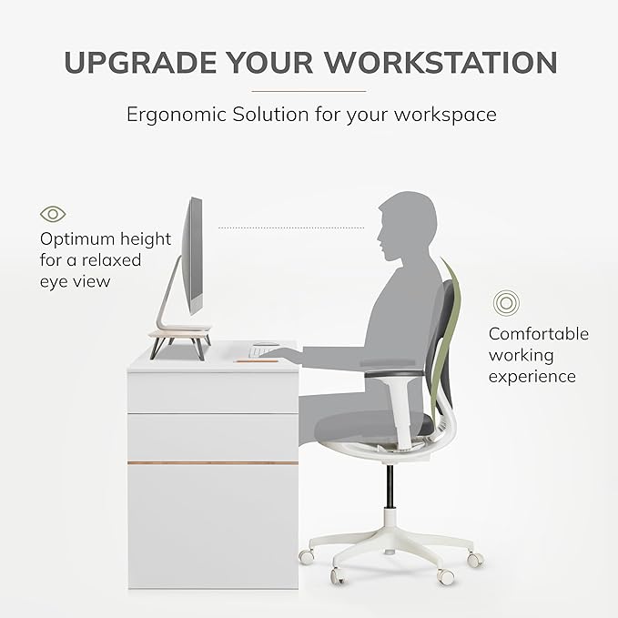 Anji Mountain Monitor Stand - Desktop Organizer & Laptop Riser, Ergonomic Monitor Riser, Space-Saving Monitor Stand for Desk, Durable Construction, Easy Assembly, Ideal for Home & Office,White Wash