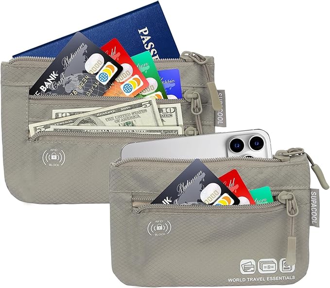 SUPACOOL Passport Holder Bag, Travel Wallet for Men Women Family, Passport Pouch, Card Holder Organizer, RFID Blocking, Two-piece Set(Gray)