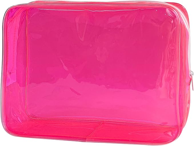 Waterproof PVC Makeup Bag - Leakproof Cosmetic Organizer for Travel Toiletry Storage 9.84×7.09×2.36 Inch for Women & Men (Pink)