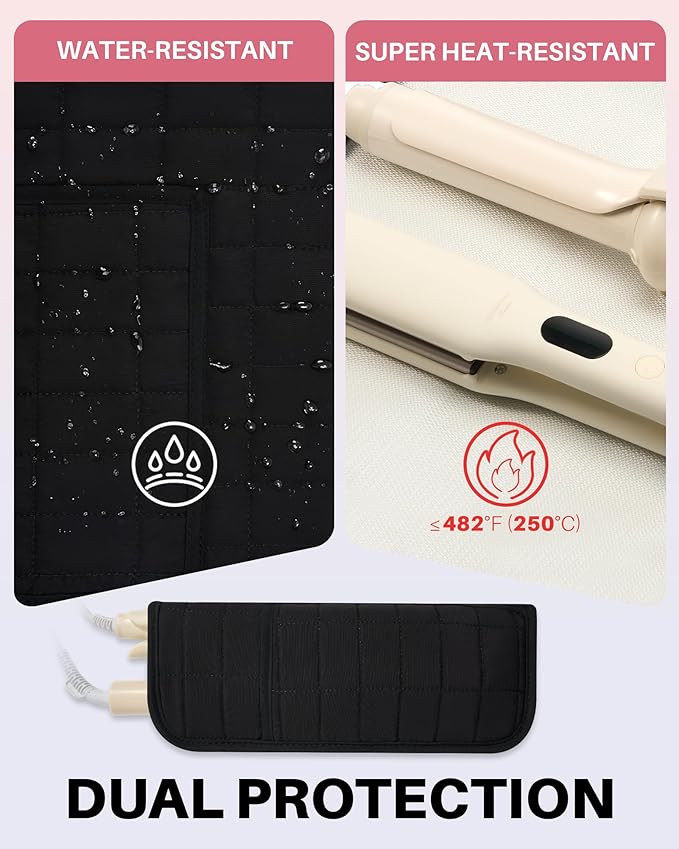Hot Tools Travel Case with Heat Resistant Mat Pouch, Large Hair Tool Organizer Bag for Curling Iron Flat Iron Hair Dryer Hot Air Brush, Water Resistant Makeup Bag Gift for Women, Black