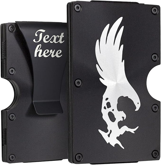 Hunt Personalized Carbon Fiber Wallet for Men - Engraved, Custom, Minimalist with Money Clip & RFID Protection - Black