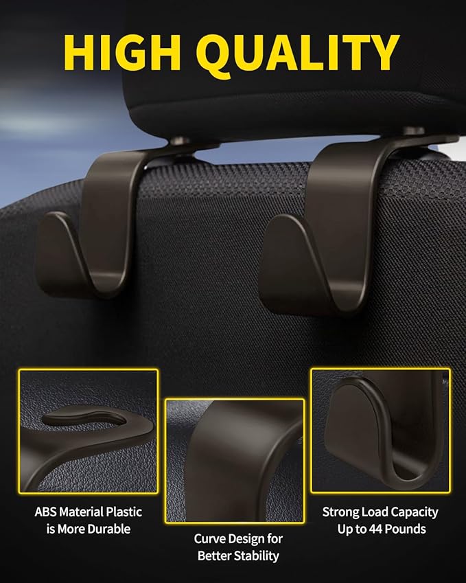 8 Pack Car Seat Headrest Hooks with 44 Pounds Load Capacity, Hangers Storage Organizer Universal Car Interior Accessories for Handbags Water Bottles Purse Coats Umbrellas, Brown