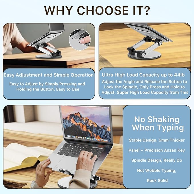 MYBAT PRO Laptop Stand for Desk, Adjustable Computer Stand with 360° Rotating Base, Ergonomic Laptop Riser for Collaborative Work, Foldable Laptop Stand, fits for All 10-17.3" Laptops