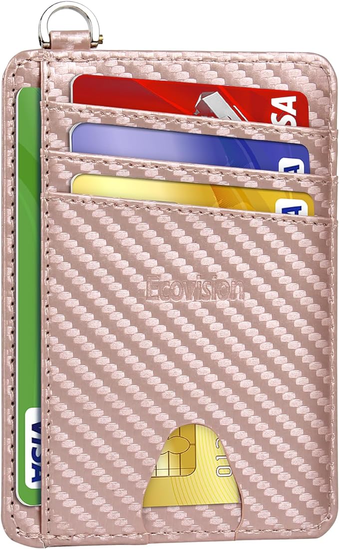 EcoVision Slim Minimalist Front Pocket Wallet, RFID Blocking Credit Card Holder Wallet with Detachable D-Shackle for Men Women