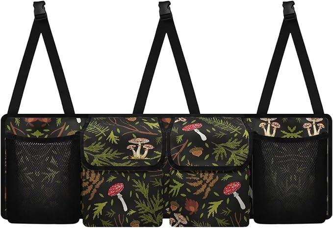 Wild Mushroom Printed Hanging Car Trunk Storage Organizer Car Interior Accessories with 4 Pockets & 3 Adjustable Stras for Grocery Your Space Saving Expert