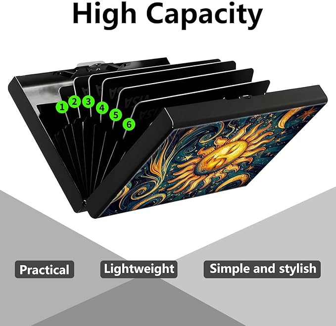 Credit Card Holder, Sun Moon Stars Design Mini RFID Blocking Aluminum Wallet Slim Metal Hard Case Shell Travel Wallet ID Case Small Credit Cards Case Business Cards for Women Men Girls