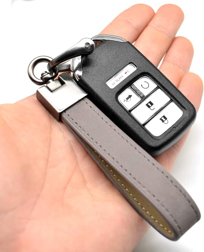 MECHCOS Car Key Fob Keychains Genuine Leather Keys Chain Holder for Men and Women with D-Ring, Screwdriver, Key Rings and 360 Degree Rotatable Swivel, Gray