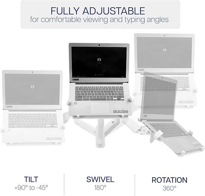 VIVO Height Adjustable Pneumatic Extended Arm Laptop Wall Mount, Full Motion Articulating Notebook Tray, Fits 10 to 15.6 inch Screen, White, MOUNT-V001GLW