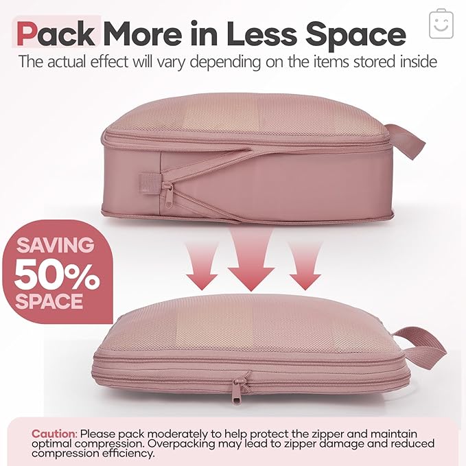 Veken 11 Set Compression Packing Cubes for Travel Essentials,Compressible Expandable Large Luggage Suitcase Organizer Bags for Clothing,Durable Space Saver Storage Bags with Toiletry Bags(Light Coral)