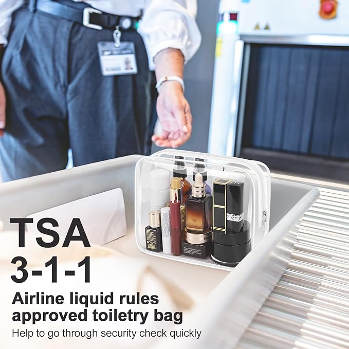 Wedama TSA Approved Toiletry Bag, Cosmetic Bags 2 Pack with Zipper Carry on Airline Airport Travel Accessories, PVC Makeup Bags for Travel, Clear Toiletry Bags for Women and Men-White