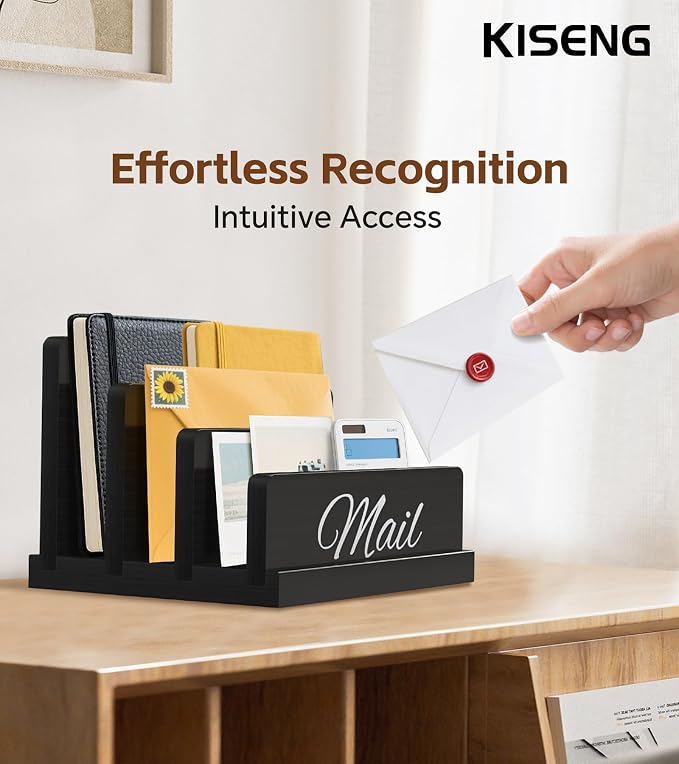 Mail Organizer for Desk,Wooden Mail Holder with Divider, 3-Slot Letter Sorter File Holder,Vertical Bill Organizer for Desktop Document/Notebook/Filing/Folders/Paper