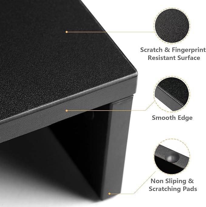 TAVR Dual Monitor Stand Riser Office Desktop Organizer Stand for 2 Monitors, Adjustable Length and Angle 3 Shelf, Extra Long Multifunctional Wooden Stand up to 43.3" fit Computer, Laptop, TV, Black