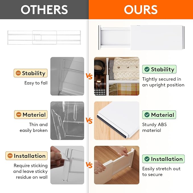 Lifewit Drawer Dividers Plastic Adjustable Drawer Organizers for Clothes, Expandable Dresser Separators in Bedroom/Bathroom/Kitchen/Fridge/Office Organization and Storage