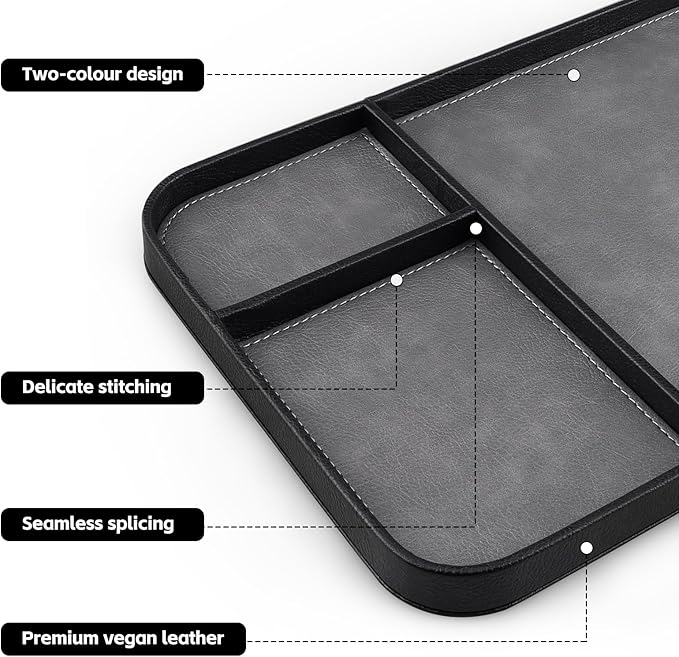 SENEN Leather Tray, Stylish and Organized Multifunctional Tray, for Table Entryway, Premium PU Leather, Catchall Tray for Keys, Watch, Wallet, Jewelry, and More (Black Frame)