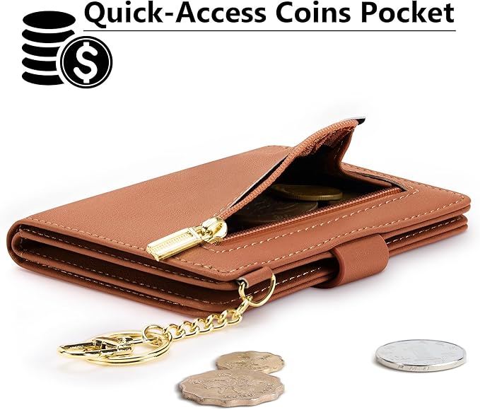 Airkit Small Wallets Woman RFID Blocking Leather Credit Card Holder - with ID Window - Card Wallets for Women - with Zipper Coin Purse - Keychain Wallet