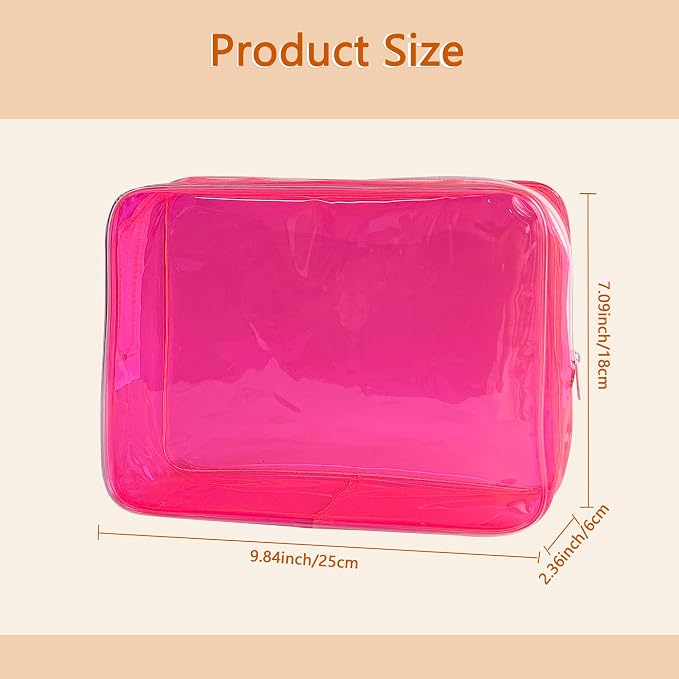 Waterproof PVC Makeup Bag - Leakproof Cosmetic Organizer for Travel Toiletry Storage 9.84×7.09×2.36 Inch for Women & Men (Pink)