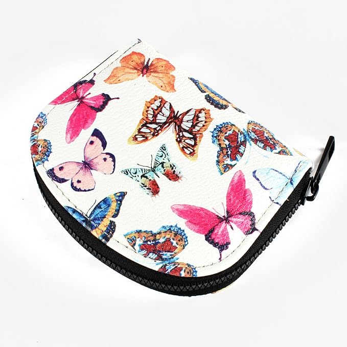 Small Zip Wallet Credit Card Wallet Coin change case Holder for women PU Leather(Butterfly)