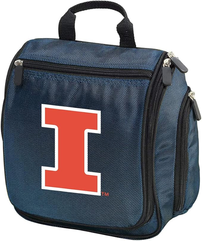 Broad Bay Official Illinois Fighting Illini Hanging Toiletry Bag | Fighting Illini Logo, 1680D Ballistic Polyester, Clear Pockets, Side Zip Storage, Grooming, Shaving, Cosmetics, Alumni Gift