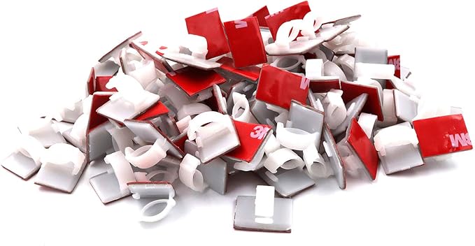 Mini Cable Clips 3M Adhesive, Multipurpose Cord and Wire Organizer for Cable Management 3/4" x 1/2" - 100 Pack Bundled with 10 Bonus Reusable Cable Ties (White)