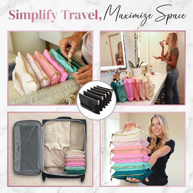 BOBBIE Accordion Travel Makeup Bag, Large Capacity Cosmetic Bags for Women, Durable & Compact Make up Organizer, Lightweight & Portable Zipper Pouch, Water-Resistant Toiletry Bag with 6 Compartments