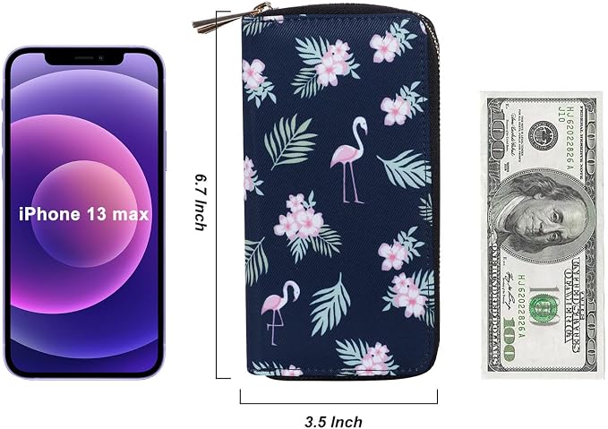 Cellphone Wallet for Women Dual Zipper Long Purse with Removable Wristlet