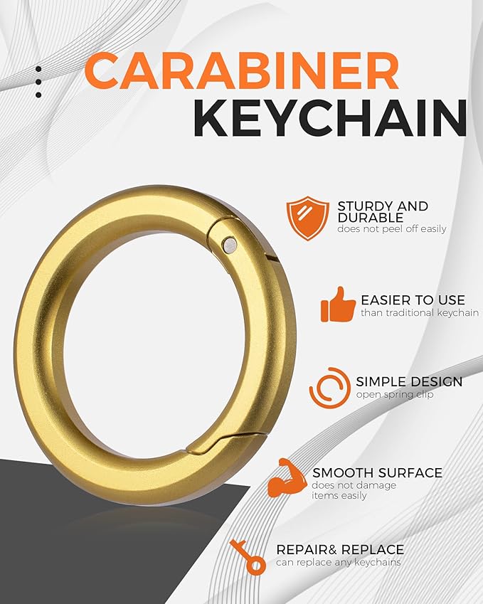 FEGVE Round Carabiner Keychain Clip,1.36 in Gold Spring O Key Rings Clip, Key Chain Quick Release Snap Hook for Women