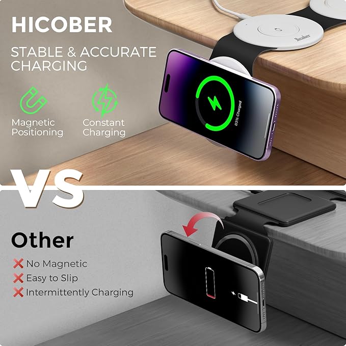 Hicober 3 in 1 Charging Station for Apple Multiple Devices, Foldable Travel Wireless Charger 18W for iPhone Air 17 16 15 14 13 Pro Max Plus &Apple Watch Series/Airpods Black&White