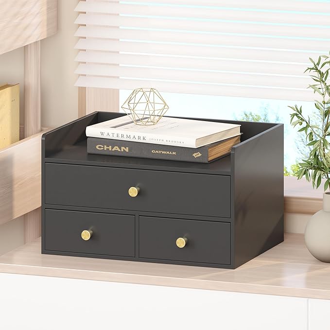 Bamboo Desk Organizer - Stackable, No Assembly Required, Ideal for Office/Home Use - Perfect for Toiletries, Stationery, Accessories. (Black, Fence three Desk Organizer)