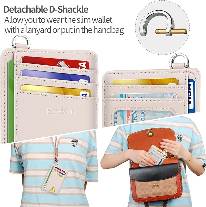 EcoVision Slim Minimalist Front Pocket Wallet, RFID Blocking Credit Card Holder Wallet with Detachable D-Shackle for Men Women