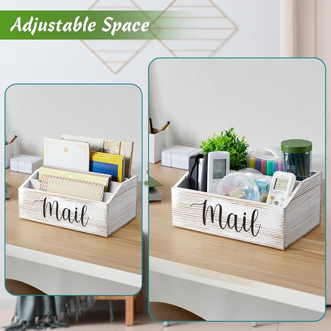 DRASTAR Mail Organizer Countertop, Mail Holder with 4 Slots, Mail Sorter Organizer for Desk, Envelope Holder for Home Office, Retro White