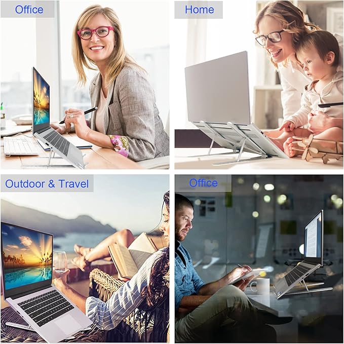 Laptop Stand - Adjustable Ergonomic Aluminum Stand, 7 Angle Anti-Slip, Compatible with 9-15.6 inch Laptops, Silver