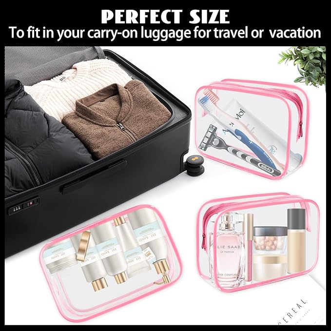 YedsIntu 16-Piece Makeup Bags, Waterproof Toiletry Bag Carry Pouch Portable Cosmetic Bag PVCTravel Clear Pouches Carry-on Travel Essentials Transparent Storage Organizer Bag (Rose Pink-M)