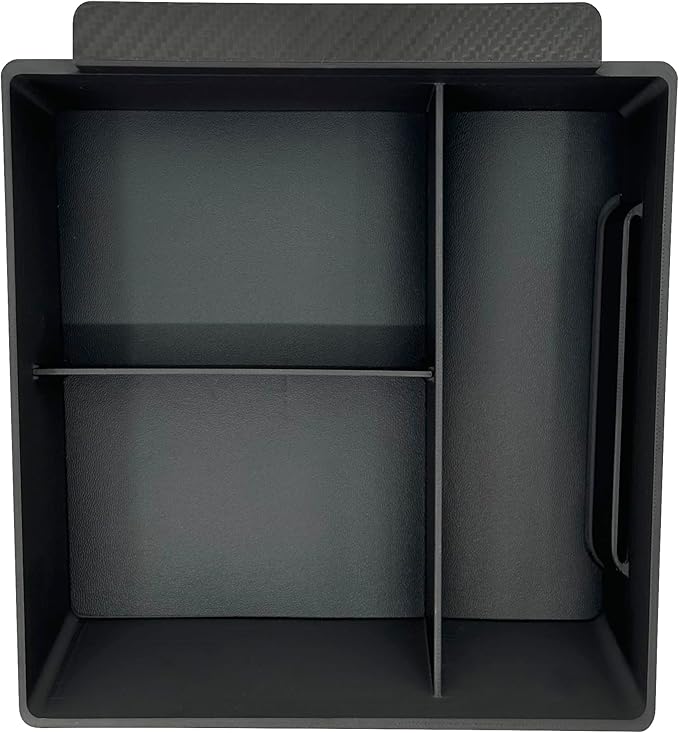 TWRAPS Center Console Organizer for Tesla Model X and Tesla Model S, Carbon Fiber Detail Armrest Storage Tray, Premium Faux Leather Inserts, Accessories Fit Model S/X 2021-2026 (Black)