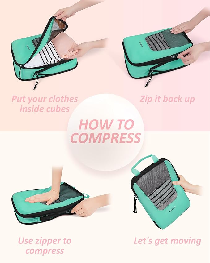 BAGSMART Compression Packing Cubes for Travel, 6/5/4set Lightweight Packing Organizers, Summer Travel Essentials Suitcase Organizer Bags Set
