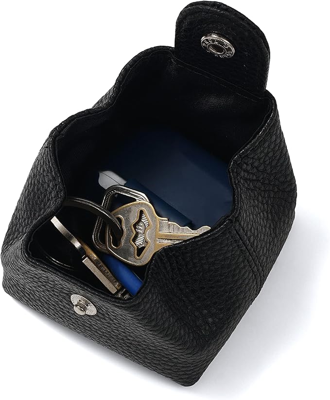 Cockatoo Genuine Leather Coin Pouch Change Holder, Mini Snap Pocket Wallet for Men Women (Black, Large)