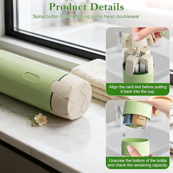 4 in 1 Refillable Travel Dispenser,Portable Travel Toiletries Bottle Set,Travel Size Shampoo and Conditioner Bottles,Toiletries Leak Proof Travel Size Containers for Vacation Business Trip