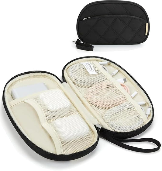 BAGSMART Travel Cord Organizer Electronics Case, Puffer Cable Organizer Bag Travel Essentials for Women, Small Tech Organizer Travel Case for Charger, Cable, Phone, Flash Drive Black