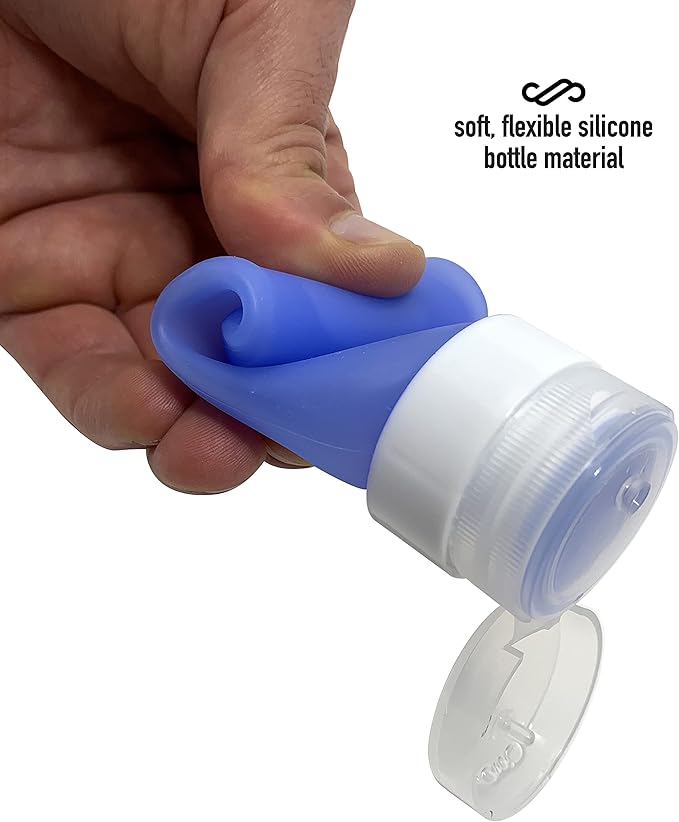 Cruise On Silicone Travel Bottle Set, TSA Approved, Leak-Proof Squeeze Bottles for Shampoo, Lotion & Liquids (2 oz & 1.4 oz), Refillable Containers with Carabiner Clips for Easy Carry