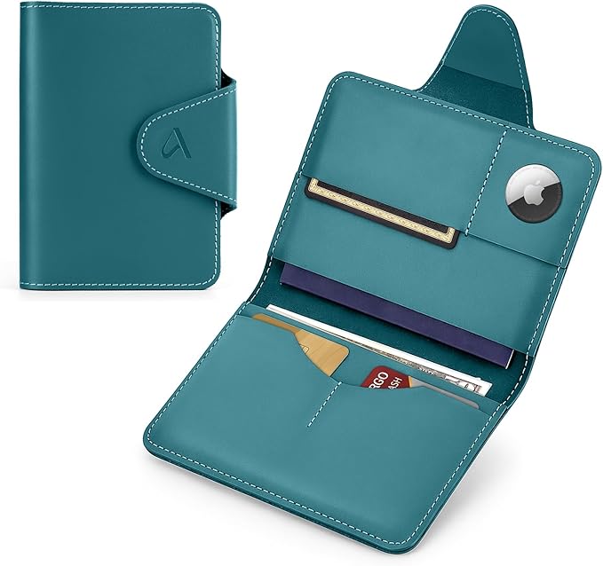 ALLIVE Passport Holder for Travel with Built-in AirTag Slot, Genuine Leather Passport Wallet Must Haves Travel Accessories, Rfid Blocking Passport Cover Case for Women and Men (Lake Blue)