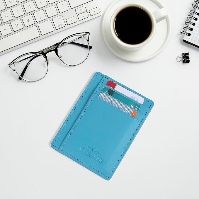 Ultra Slim Leather Wallet Just 0.12 Thick, 6 Card Slots, RFID Blocking, Soft, Durable, Minimalist Genuine Leather, Credit Card Holder for Men & Women Great Gift