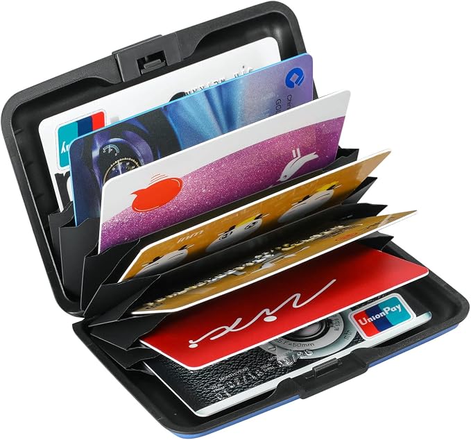 ELFISH RFID Blocking Credit Card Protector Aluminum ID Case Hard Shell Business Card Holders Metal Wallet for Men or Women（Matte Blue