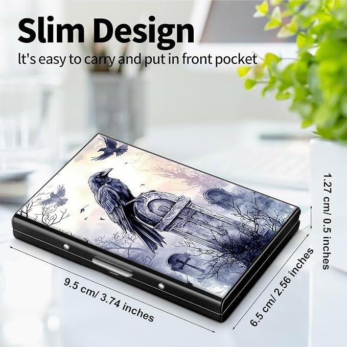Metal Wallet, Credit Card Holder for Women Men Girls, RFID Blocking Aluminum Wallet Slim Hard Case, Mini Travel Wallet, ID Card Holder Business Card Case,Art Raven